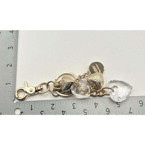 Kathy Van Zeeland Heart Charm Keychain Chunky Gold Tone with Clear Hearts - Picture 3 of 7